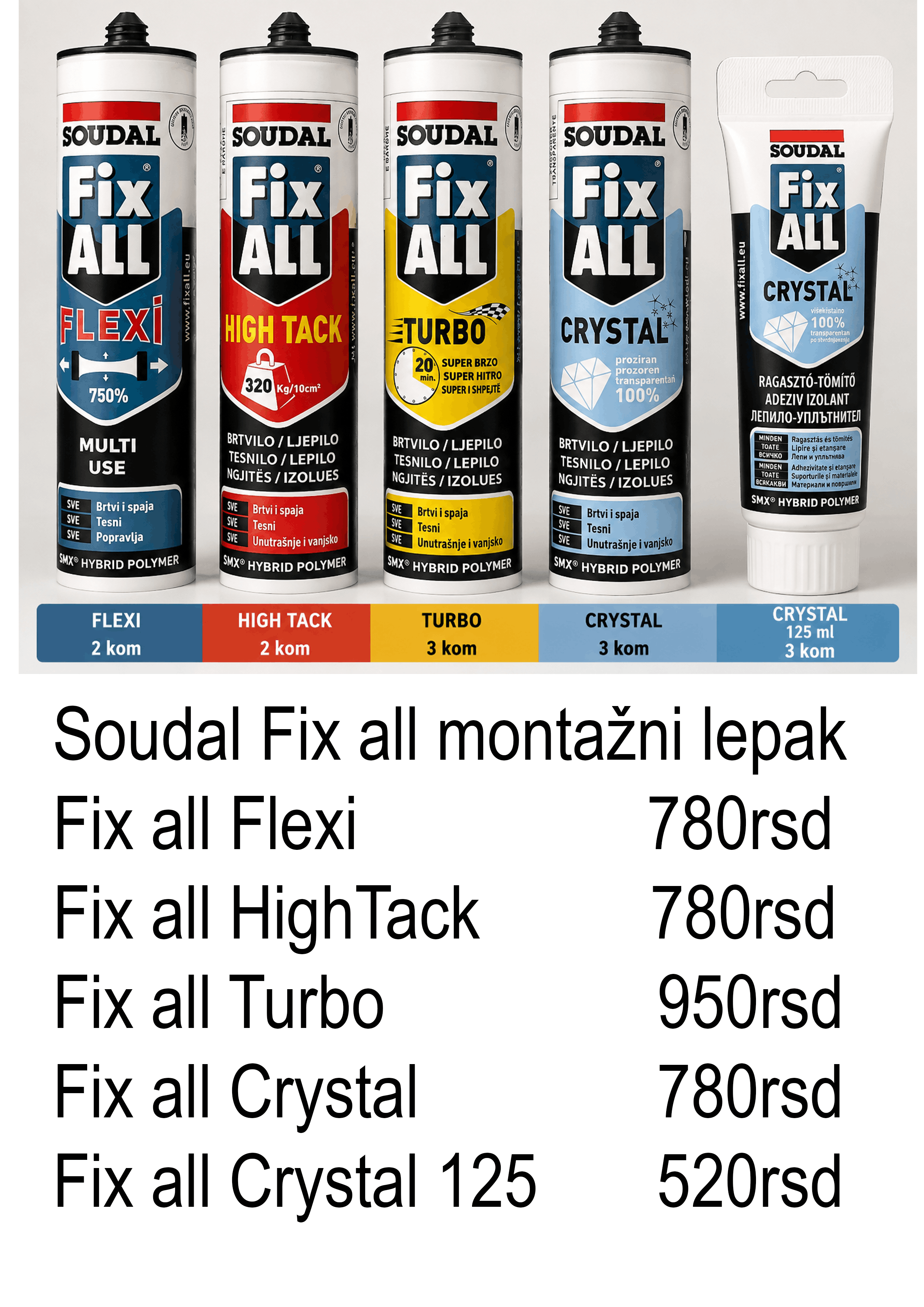 Soudal montažni lepkovi Fix All